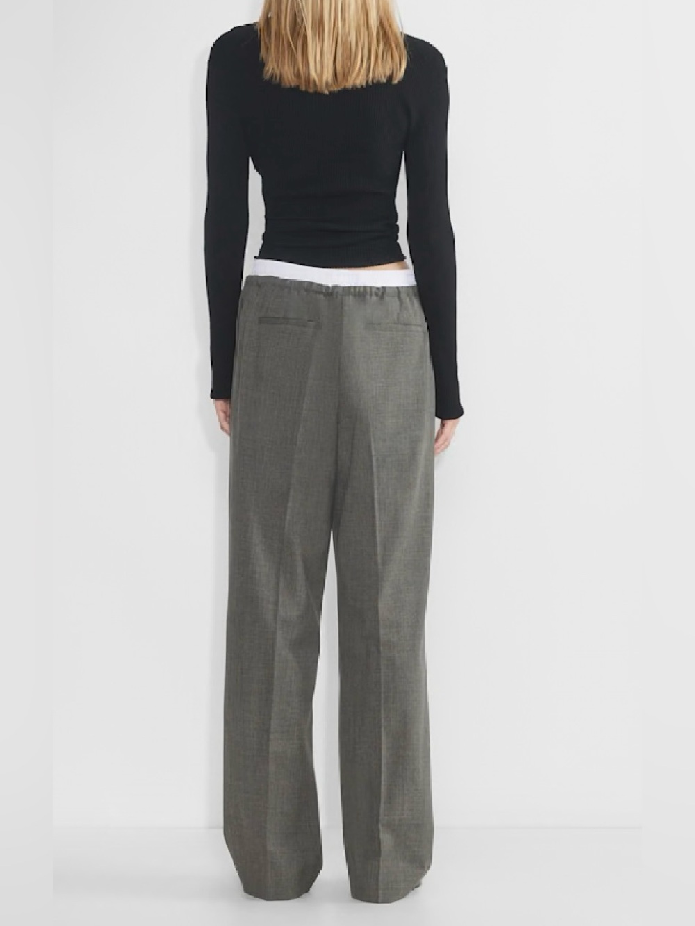 Babaton Charcoal Gray with White Elastic Waistband Wide-Leg Pants - Size XS - Picture 2 of 7